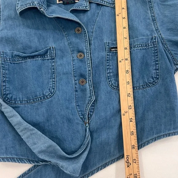 Harley-Davidson Biker Blues Womens Chambray Cropped Tie Front Shirt Y2K S - Picture 9 of 12